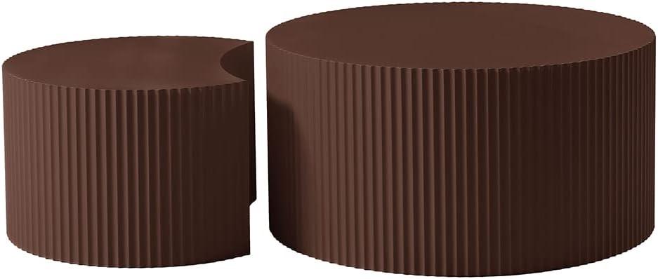 MCPRST Nesting Coffee Table Set of 2, Handcraft Round Coffee Table with Small End Table, Solid Wood Accent Table for Living Room Bedroom Apartment, Walnut