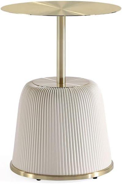 Manhattan Comfort Anderson Modern Leatherette Upholstered End Table with Gold Tabletop Cream: Round, No Assembly, Stainless Steel