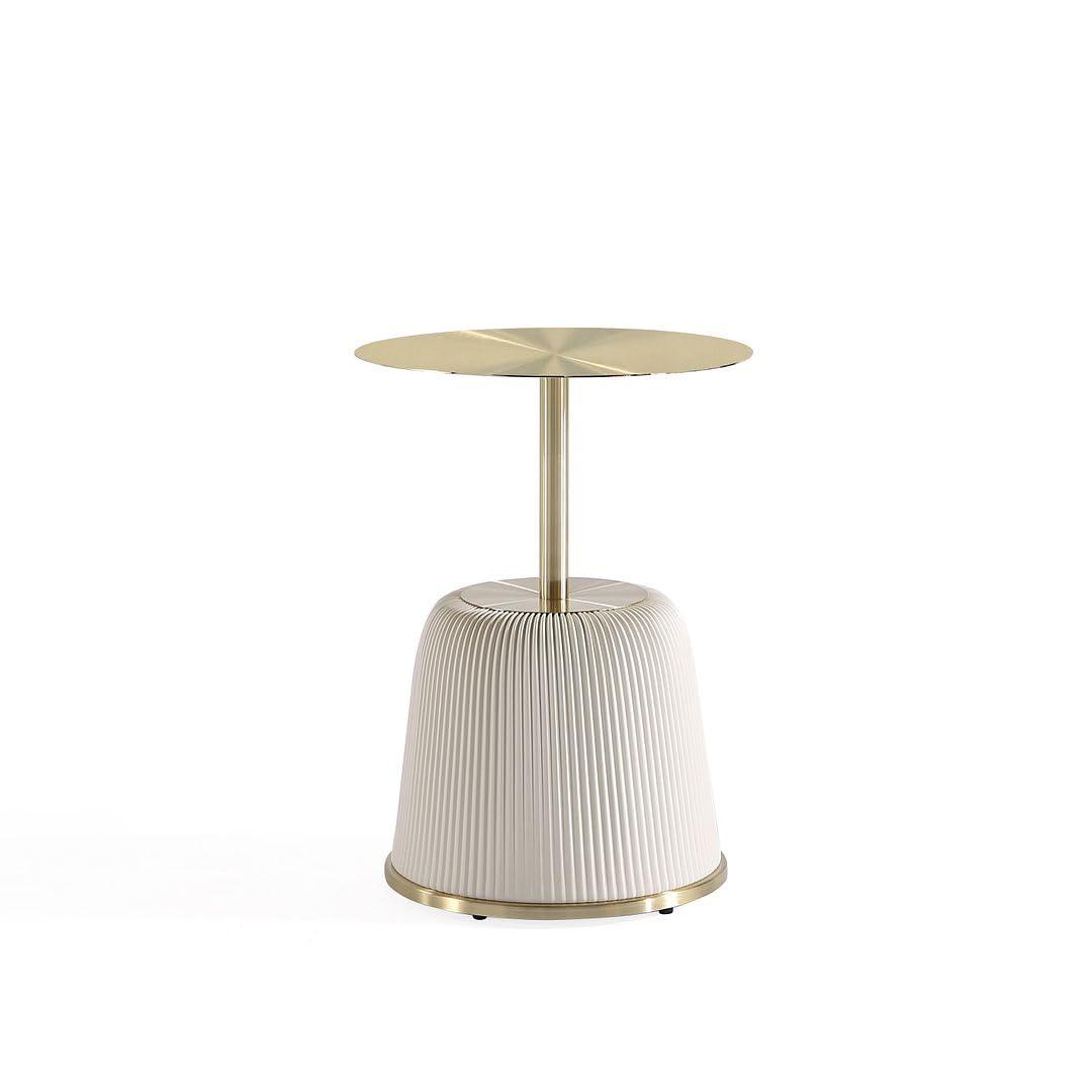 Manhattan Comfort Anderson Modern Leatherette Upholstered End Table with Gold Tabletop Cream: Round, No Assembly, Stainless Steel