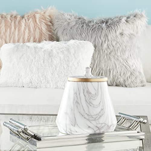 CosmoLiving by Cosmopolitan Ceramic Faux Marble White Decorative Jars with Gold accent