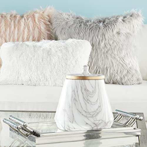 CosmoLiving by Cosmopolitan Ceramic Faux Marble White Decorative Jars with Gold accent