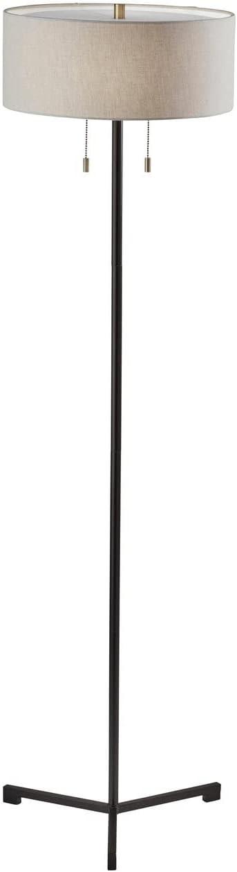 Wesley Floor Lamp Black - Adesso: Modern Tripod Design, Dual Socket with Pull Chains, Taupe Shade