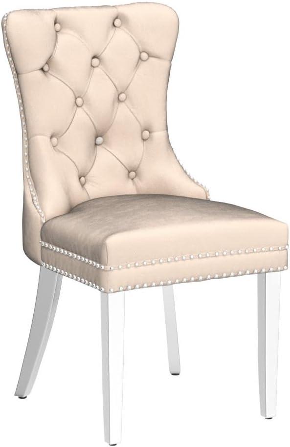 ODUSE-DAILY Velvet Dining Chairs Set of 6, Kitchen & Dining Room Chairs, Nailheads Tufted Chair, Sillas De Comedor, Two-Tone Fabric Upholstered, Wood Legs (Beige & Patterned, 6 Pcs)