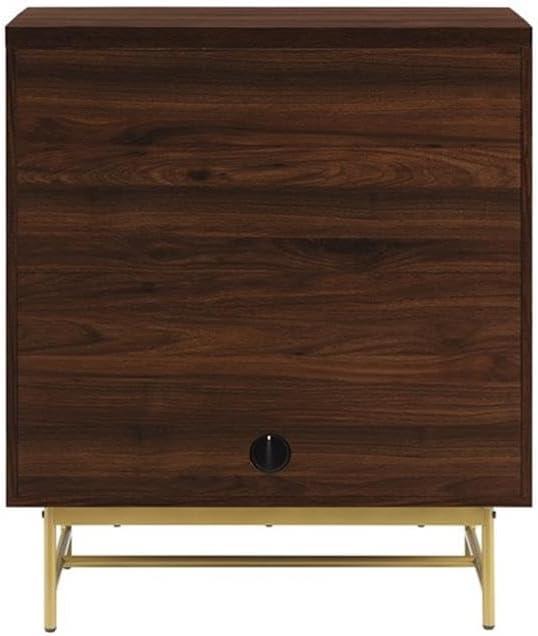 32" Dark Walnut and Gold Fluted Door Accent Cabinet