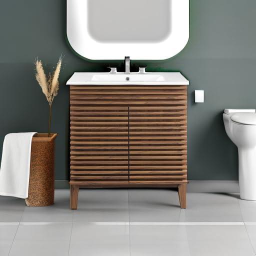 Modway Render Vanity with Sink-Floor, 30 Inch, Walnut White