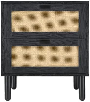 Sango Sango Orre 2-Drawer Solid Wood Nightstand, With Rattan, Cylicndrical Wooden Legs