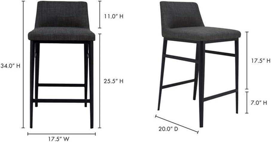 Contemporary Charcoal Gray Upholstered Counter Stool with Steel Legs