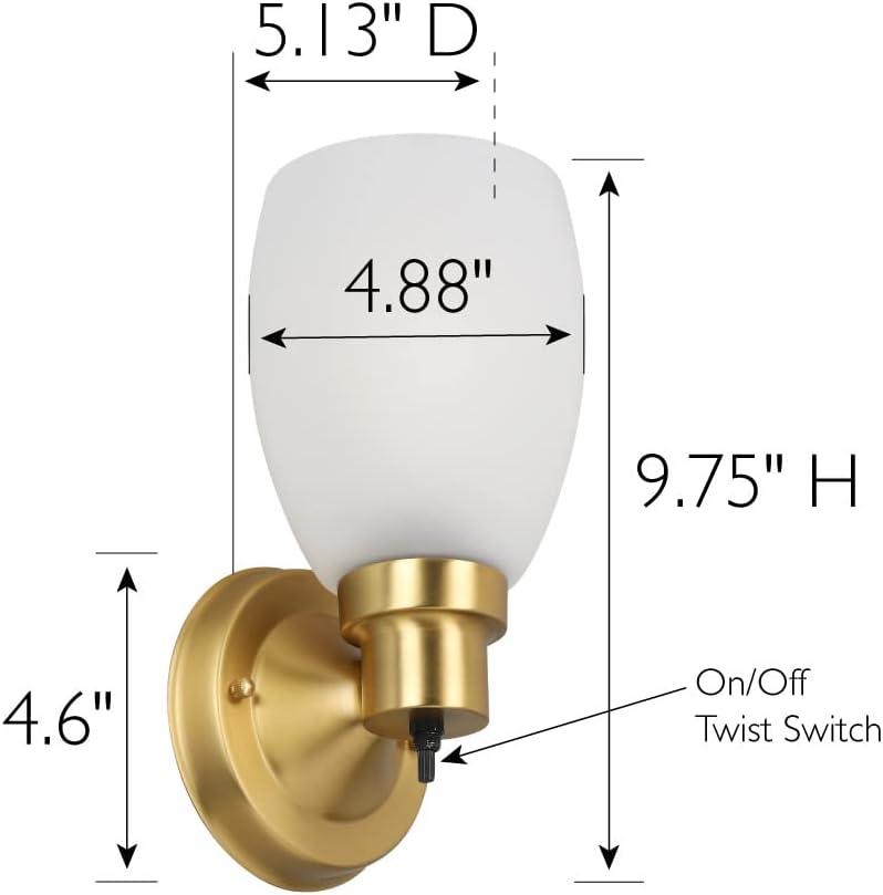 Design House 588814-SG Lydia Transitional 1-Light Indoor Wall Light Dimmable with a White Frosted Glass Shade and Twist On/Off Switch for Hallway Foyer Bathroom, Satin Gold