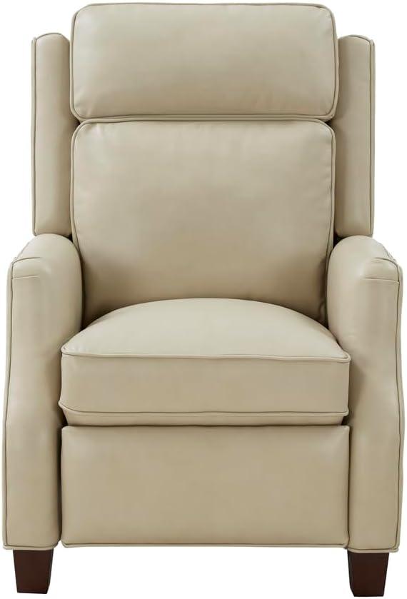 Nixon Cream Leather Recliner with Mahogany Wood Legs