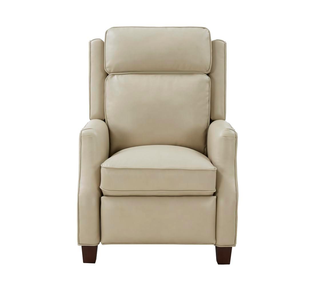 Nixon Cream Leather Recliner with Mahogany Wood Legs