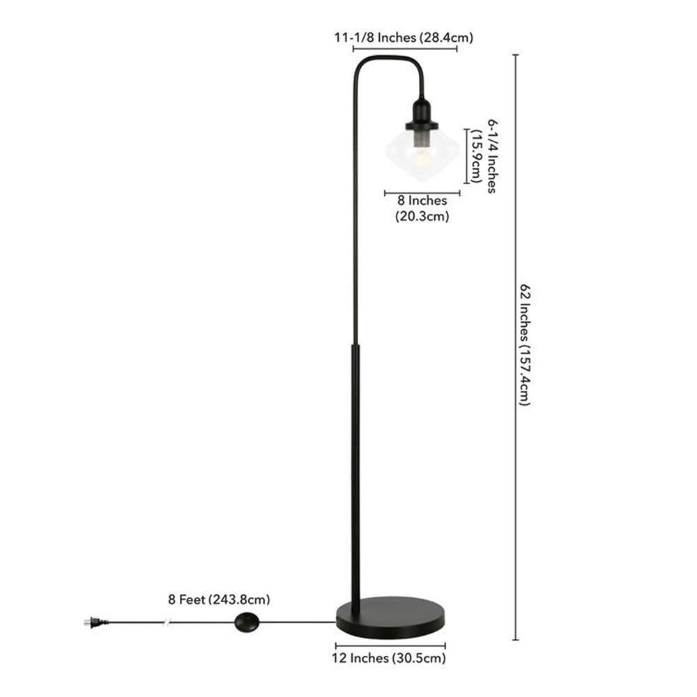 Evelyn&Zoe Zariza Arc Floor Lamp with Glass Shade, Brass/Clear