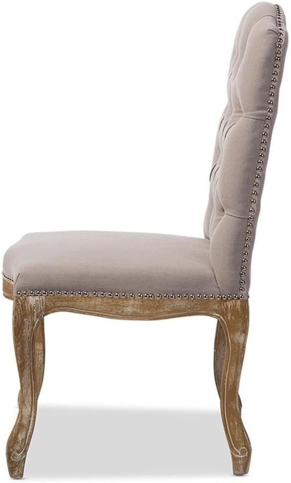 Hudson Weathered Oak Finish and Fabric Button Tufted Upholstered Dining Chair Beige - Baxton Studio: French Country Cottage Style