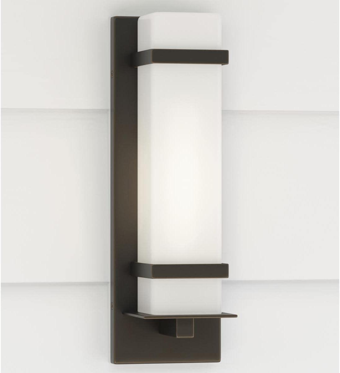 Antique Bronze 14" Etched Opal Glass Outdoor Wall Sconce