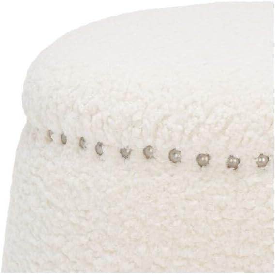 SAFAVIEH Couture Ellerose Glam Faux Lamb Wool Ottoman, Ivory