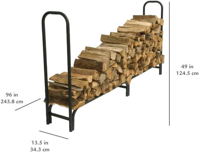 Heavy Duty Black Steel 8-Foot Log Rack with Cover