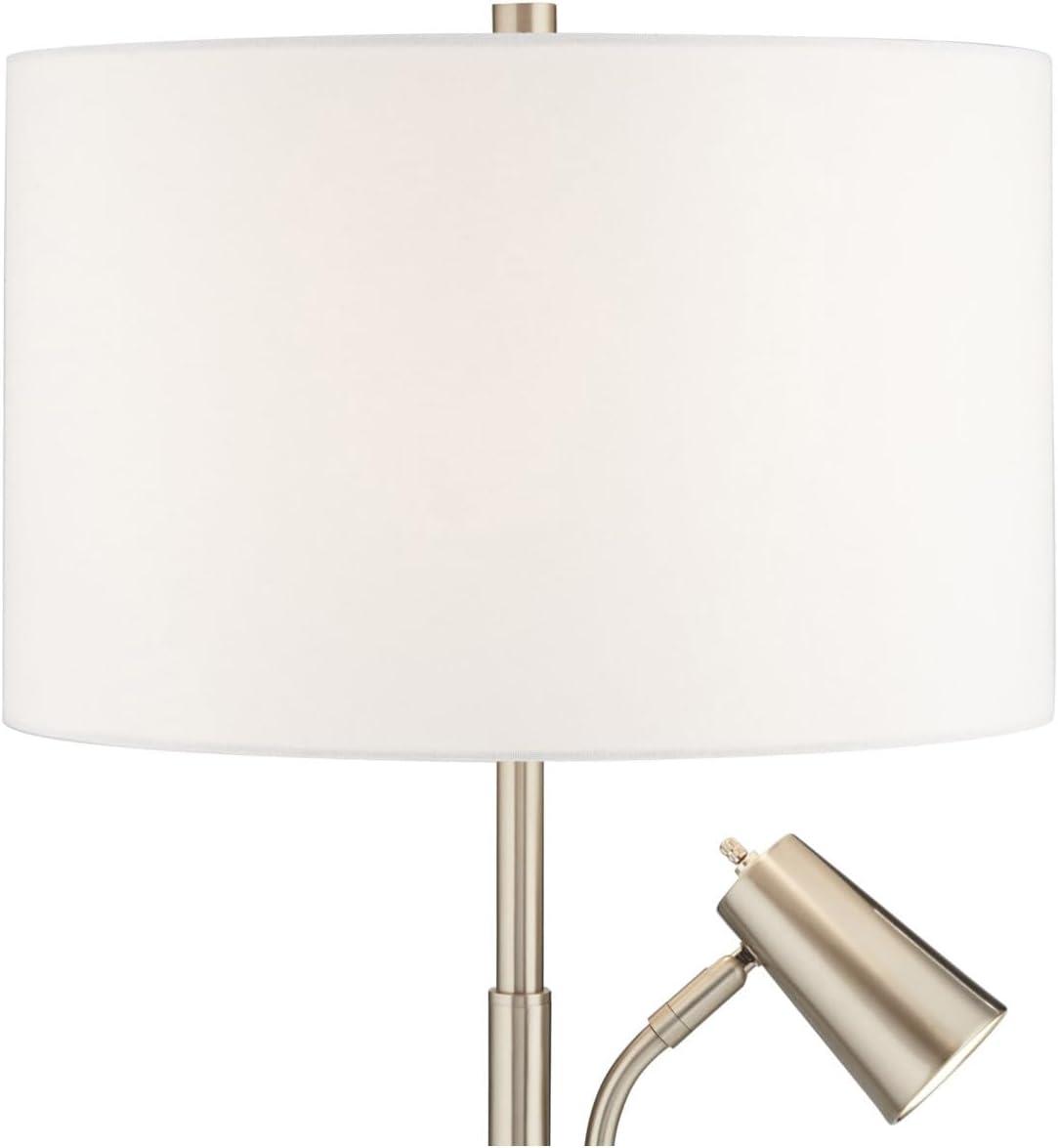 Pacific Coast Lighting 32" Tall Large Modern End Table Lamp with Side Reading Light Silver Brushed Nickel Finish Metal Single Living Room Bedroom
