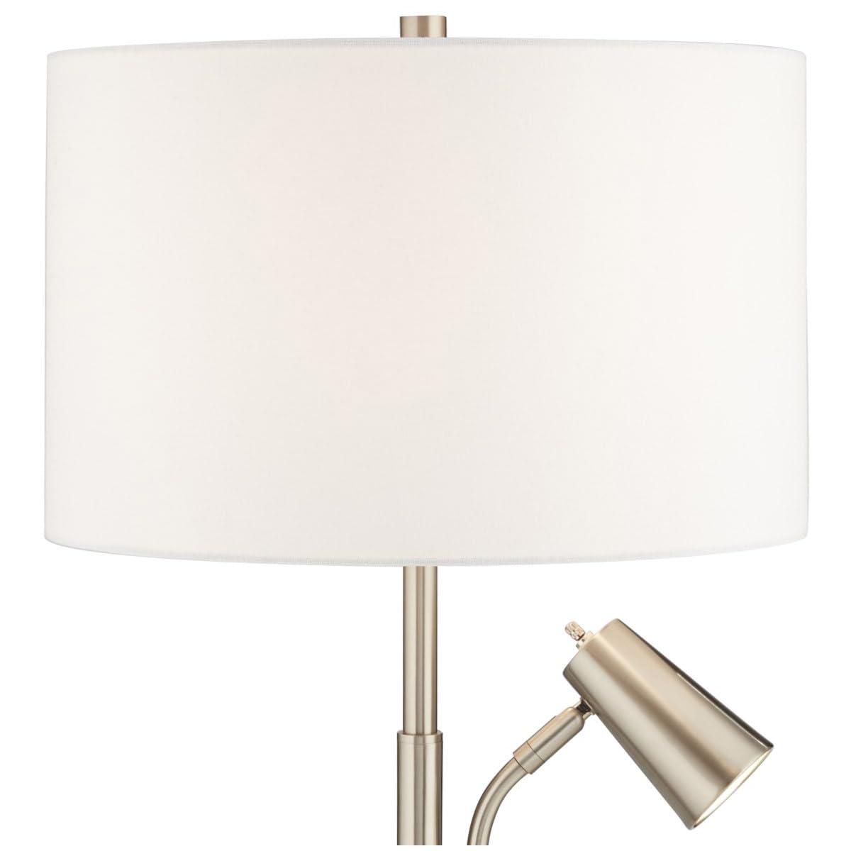 Pacific Coast Lighting 32" Tall Large Modern End Table Lamp with Side Reading Light Silver Brushed Nickel Finish Metal Single Living Room Bedroom