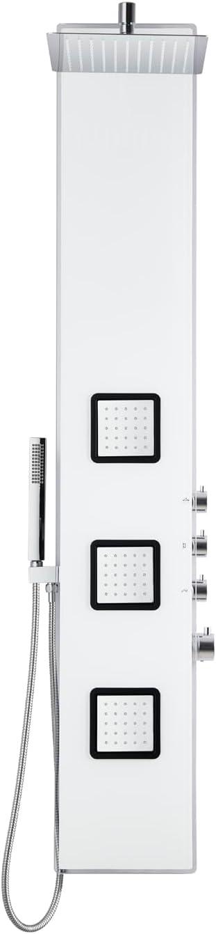 59-Inch White Aluminum Shower Panel with Rainfall Showerhead and Body Nozzles