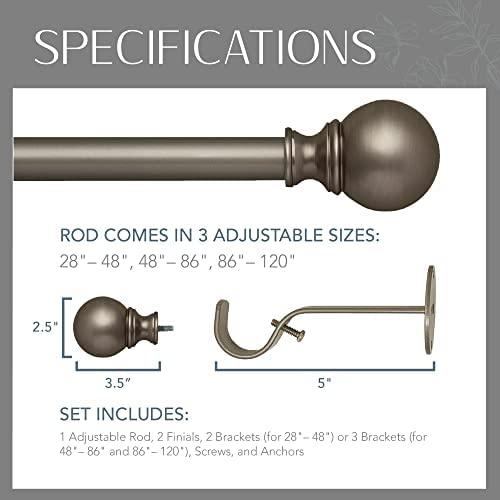 Cordelia 1" Window Drapery Single Curtain Rod with Globe Ball Finial - 28"-48" - Antique Bronze - Elrene Home Fashions