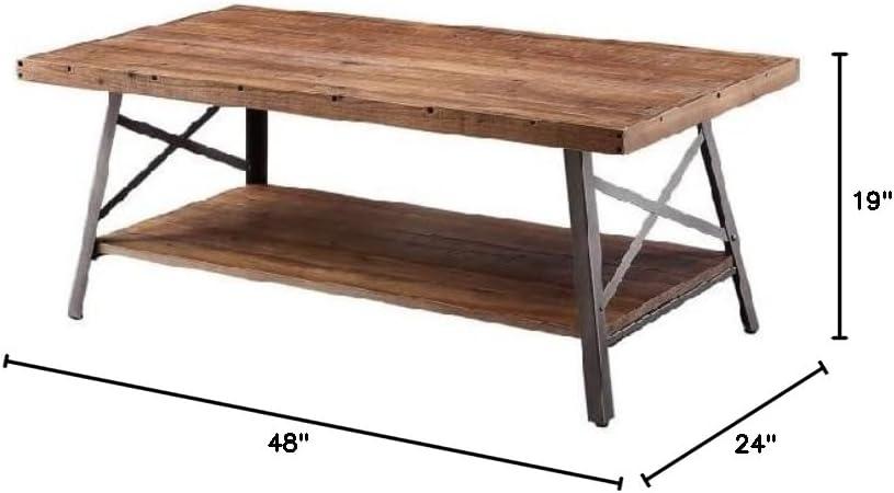 Wooden Coffee Table with X Crossed Metal Sides and Open Shelf Brown and Black - Saltoro Sherpi