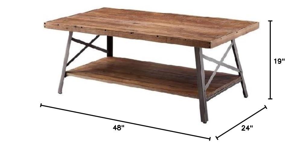 Wooden Coffee Table with X Crossed Metal Sides and Open Shelf Brown and Black - Saltoro Sherpi