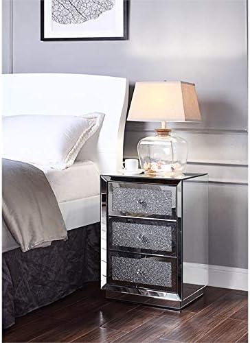 Mirrored Silver 3-Drawer End Table with Faux Crystal Inlay