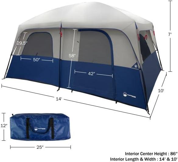 Gray and Navy 10-Person Three Season Cabin Tent with Carry Bag