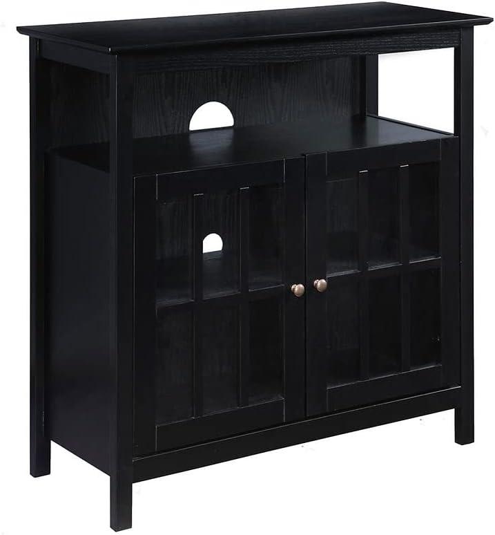Black 4-Tier Ash and Pine Media Console with Cabinet
