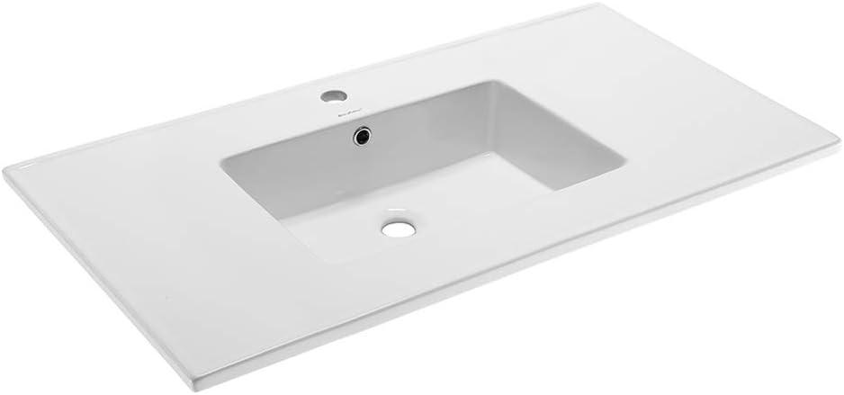 Voltaire 37" White Ceramic Vanity Top Sink with Single Faucet Hole