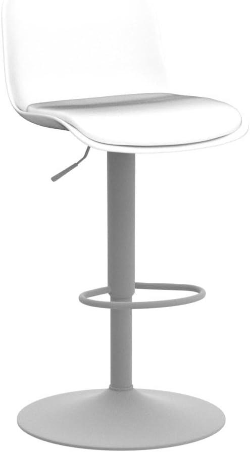 Height Adjustable Swivel PP Bar Stool with PU Padded Seat, White, Set of 2
