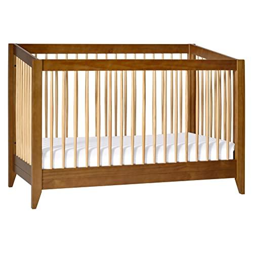 Chestnut and Natural Mid-Century Modern Convertible Crib