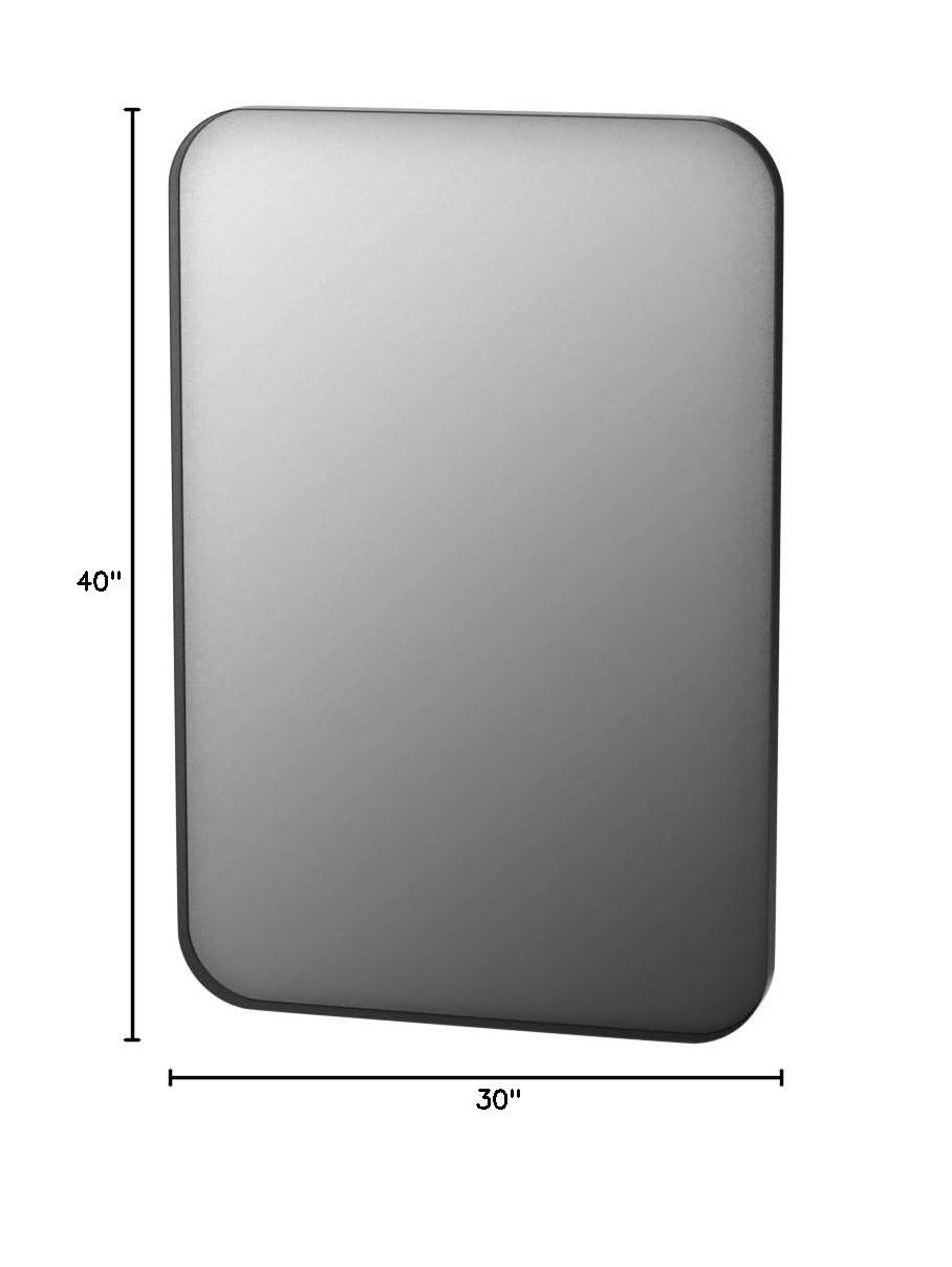 Drevy 30” x 40” Black Metal Framed Mirror | Rounded Rectangle Bathroom Wall Mirror