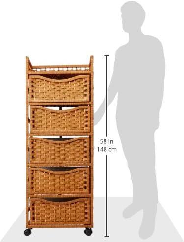 Red Lantern 46" Natural Fiber Chest Wheels-Honey Unit, 5 Drawer
