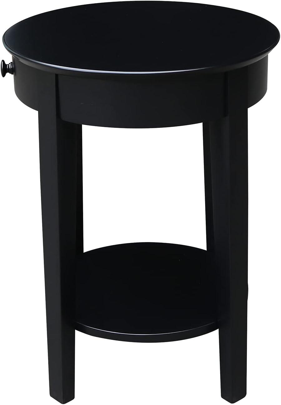 Phillips Accent Table with Drawer Black - International Concepts: Solid Parawood, Mid-Century Modern, Square Shape