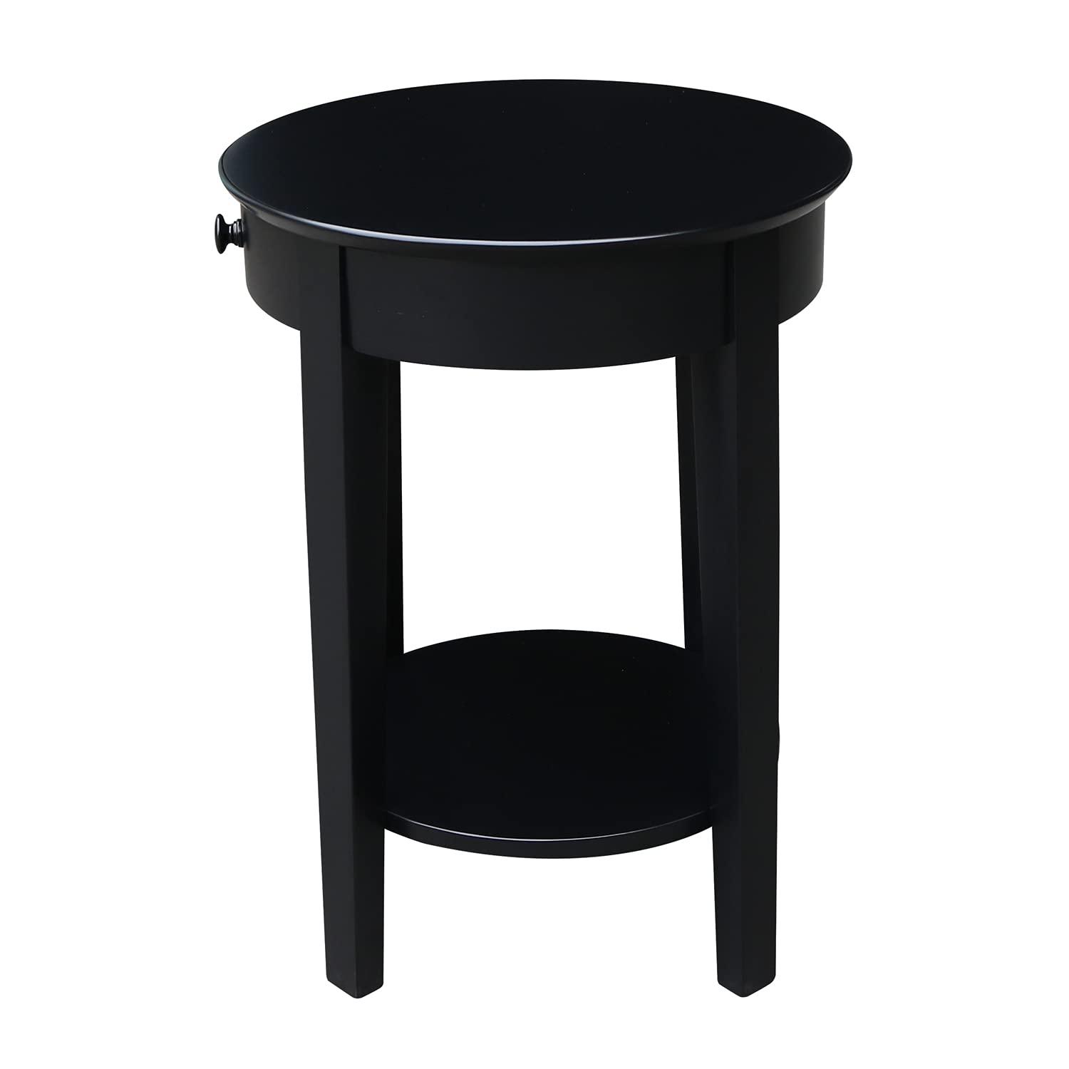 International Concepts Phillips Accent Table with Drawer Black: Solid Parawood, Mid-Century Modern, Square Shape