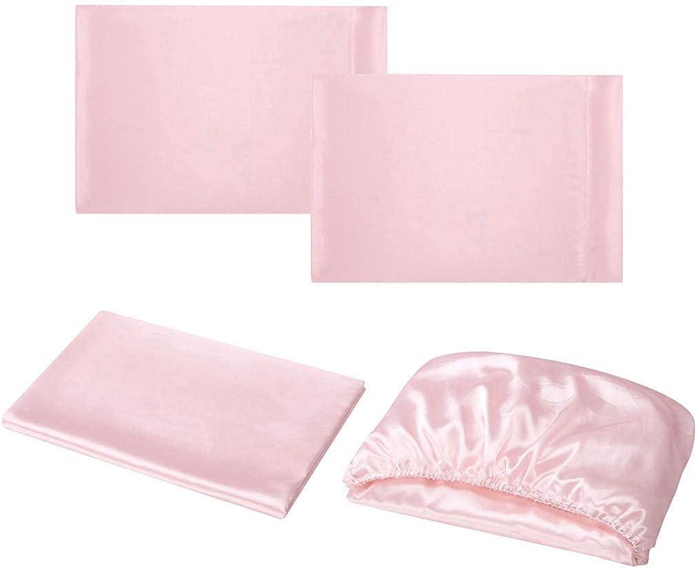 Homiest 4pcs Satin Sheets Set Luxury Silky Satin Bedding Set with Deep Pocket, 1 Fitted Sheet + 1 Flat Sheet + 2 Pillowcases (Queen Size, Blush Pink)