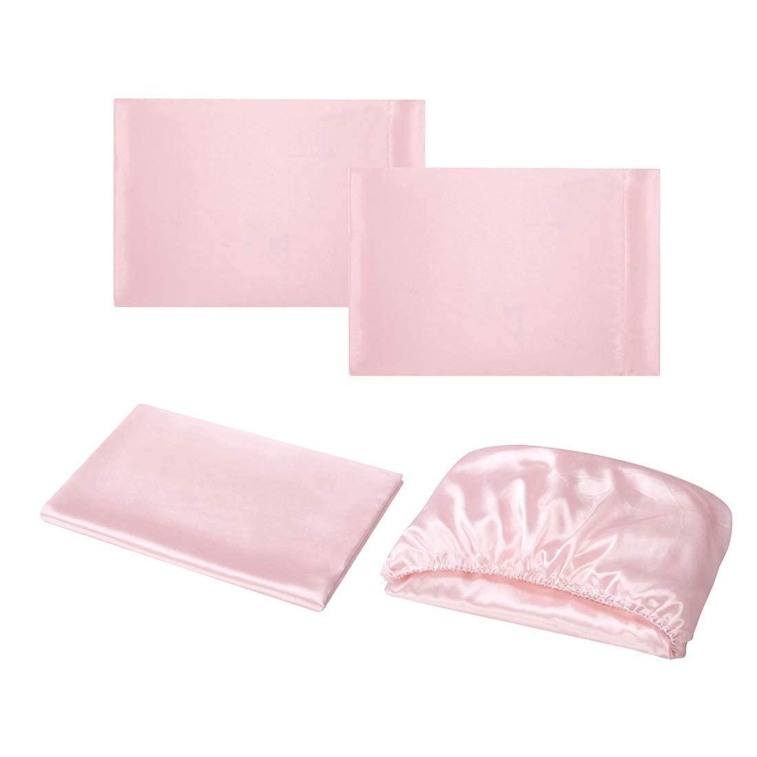 Homiest 4pcs Satin Sheets Set Luxury Silky Satin Bedding Set with Deep Pocket, 1 Fitted Sheet + 1 Flat Sheet + 2 Pillowcases (Queen Size, Blush Pink)