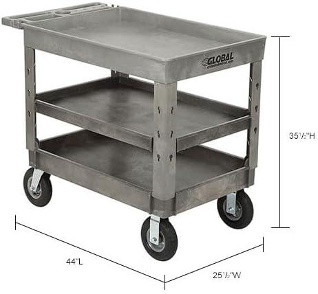 Plastic 3 Tray Shelf Industrial Strength Service & Utility Cart, 44” x 25-1/2”, 8" Pneumatic Wheels