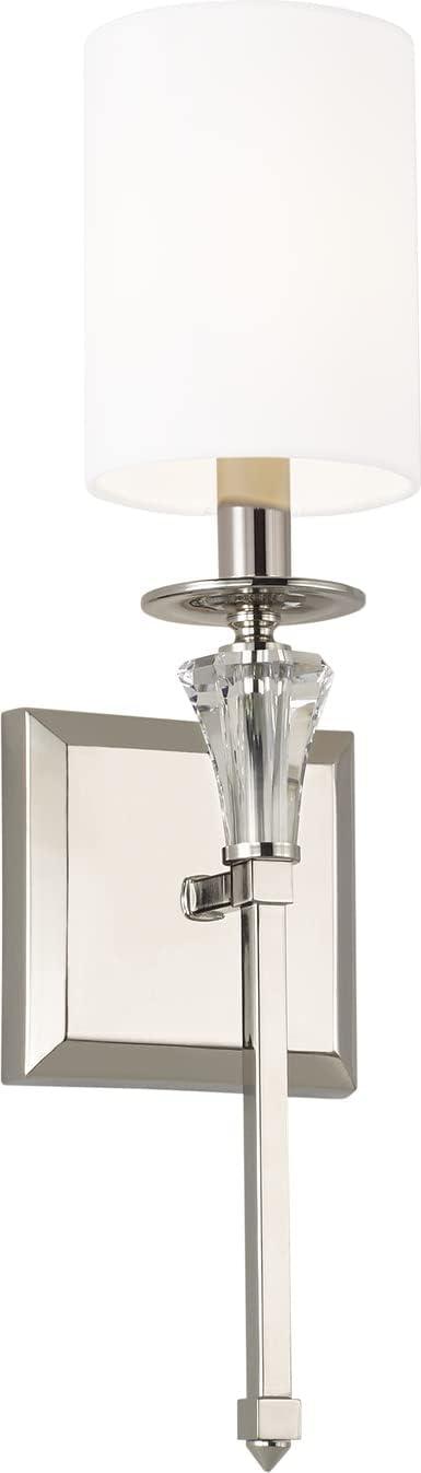 Laurent Polished Nickel 1-Light Sconce with White Fabric Shade