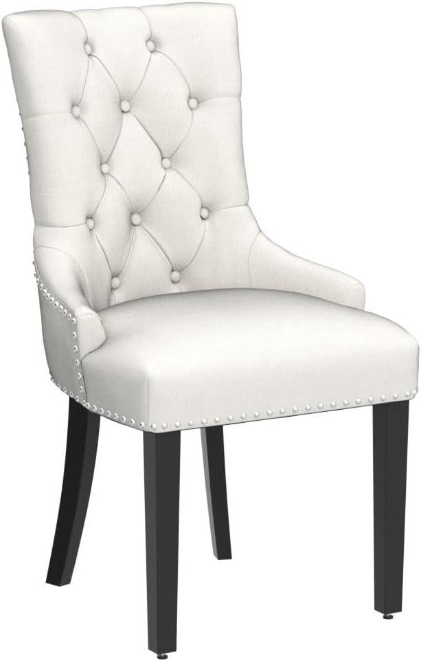 Beige Button-Tufted Upholstered Side Chair with Nailhead Trim