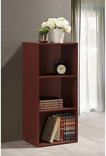 Hodedah HID23 High Quality 3 Shelf Home, Office, and School Organization Storage 35.67 Inch Tall Slim Bookcase Cabinets to Display Decor, Mahogany