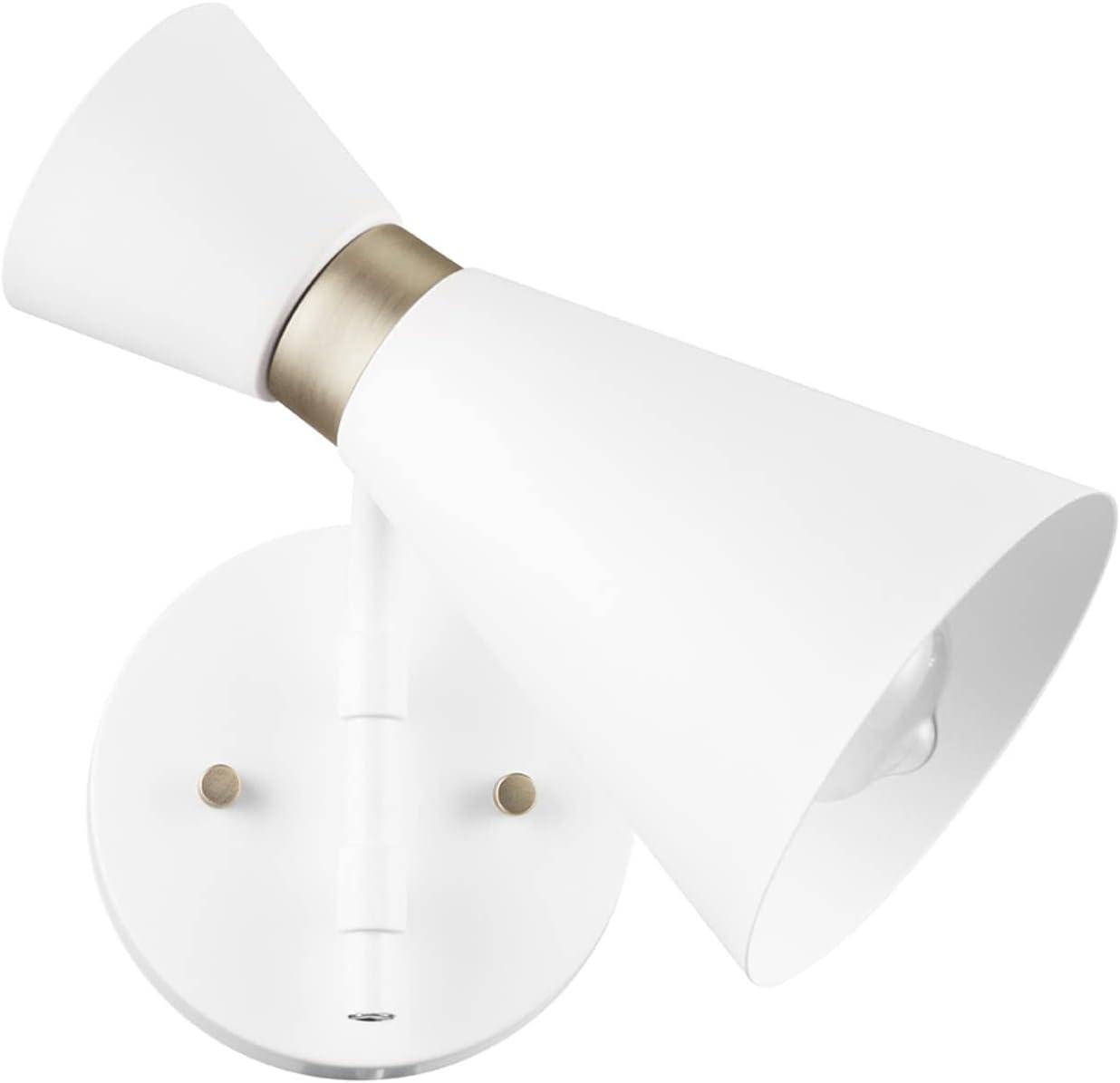 1-Light White Wall Sconce with Matte Brass Accents