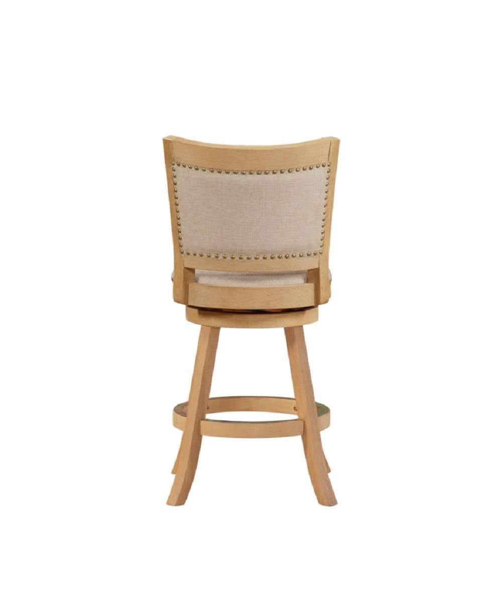 Boraam Melrose Distressed 24" Counter Height Barstool - Driftwood Crème: Linen Upholstery, Nailhead, Swivel, Wood Legs