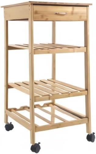 Redmon Bamboo Kitchen Storage Cart with Wine Rack, 15.25Wx15.25Dx31.5H