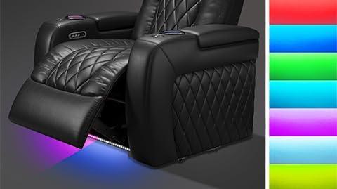 Valencia Tuscany Home Theater Seat - Nappa Leather Power Recliner with Cool Gel Memory Foam, USB-C/USB-A Charging, RGB LED Lights, Adjustable Lumbar & Headrest (Row of 2, Black)