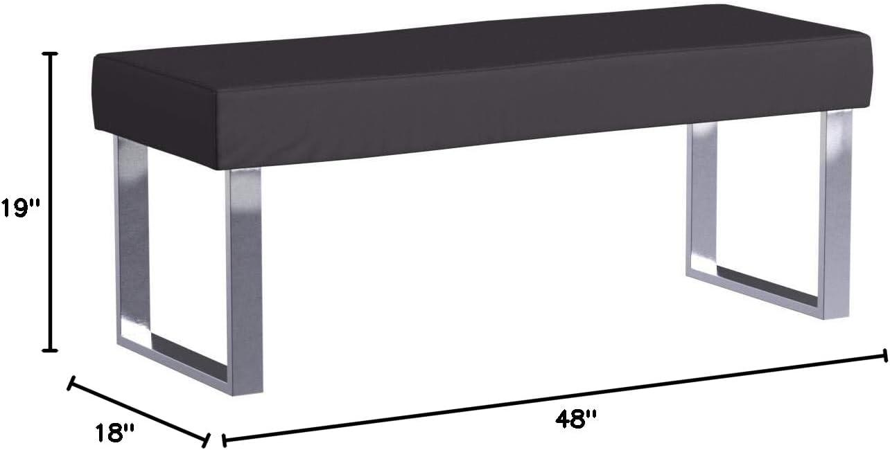 Amanda 48'' Gray Faux Leather and Chrome Bench