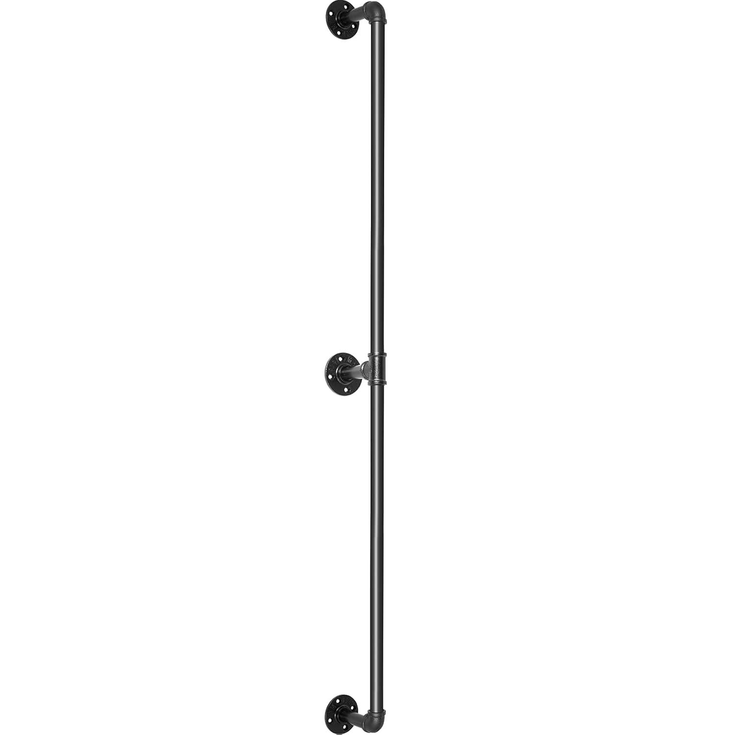 4 ft. Pipe Stair Handrail 440 lbs. Load Capacity Wall Mounted Handrail Round Corner Handrails for Outdoor Steps, Black