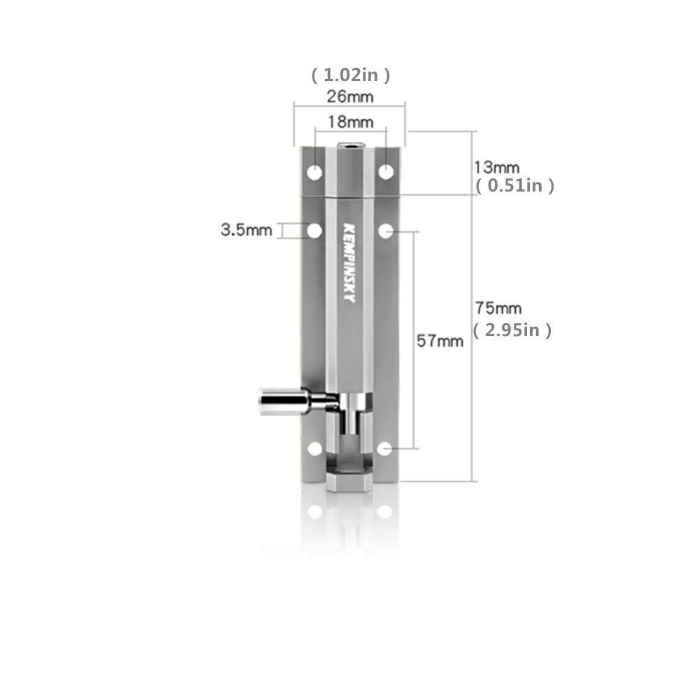 2PCS Door Security Slide Latch Lock Barrel Bolt with Solid Aluminium Alloy to Keep You Safe and Private, Door Latch Sliding Lock(2.95in)