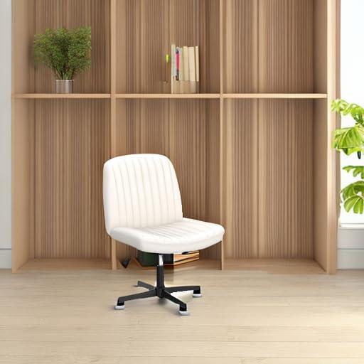 Criss Cross Chair with Wheels, Cross Legged Office Chair, Wide Comfort Desk Chair, Armless Computer Task Chair, Swivel Fabric Vanity Home Chair, Height Adjustable