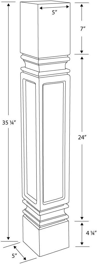 Designer's Edge Millwork 35-1/4 in. High x 5 in. Wide x 5 in. Depth Unfinished North American Solid Red Oak Mission Kitchen Island Leg